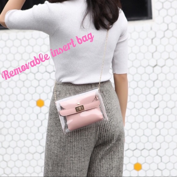 ✨HP✨CLEAR CROSSBODY WITH PINK TRIM AND INSERT - Picture 2 of 6
